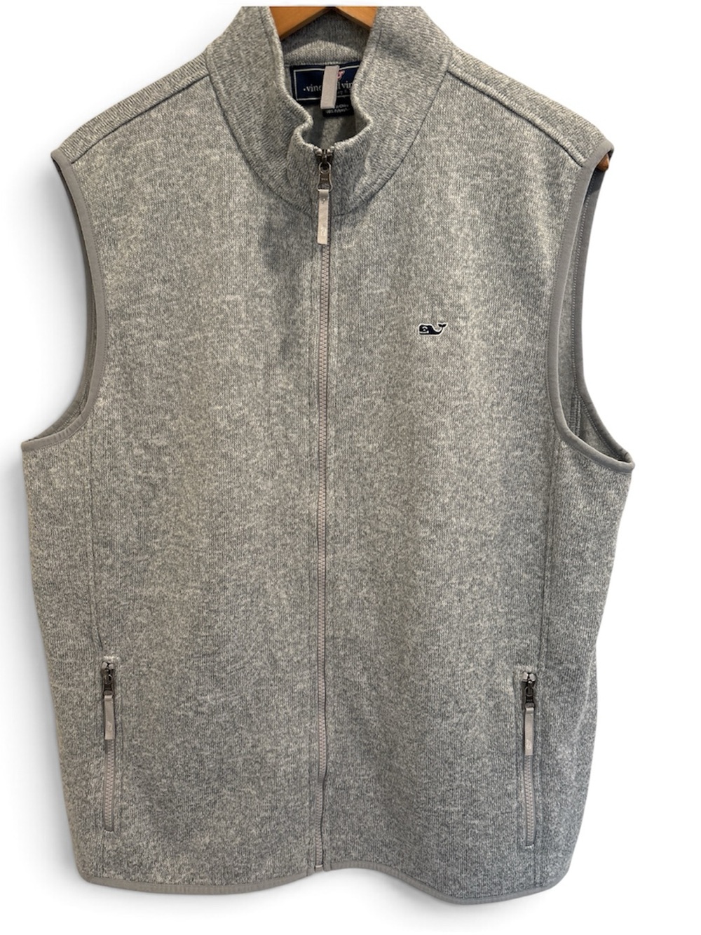 Vineyard Vines Men's Light Gray Full-Zip Fleece Vest